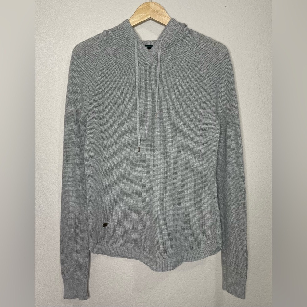 LAUREN RALPH LAUREN Knit Pullover Long Sleeve Hoodie Grey Size Small Petite